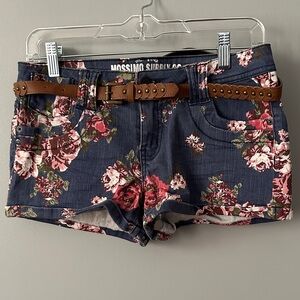Mossimo Supply Co. Juniors 7 Fit 6 Floral Denim Jean Shorts with Belt NWOT